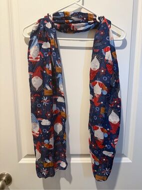 Festive Gnome Print Lightweight Scarf - Navy, Red, White